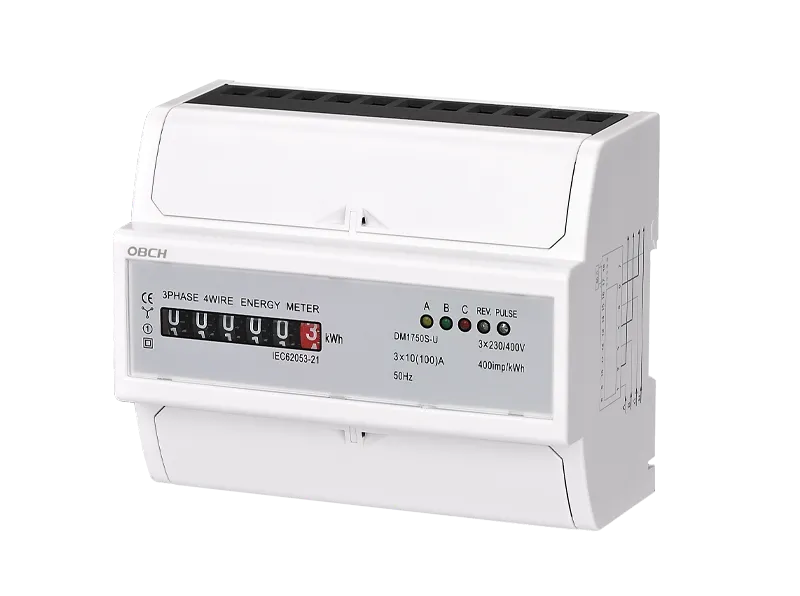 /DIN Rail three Phase 7P LCD Energy  meter 100A